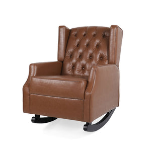 Moss Upholstered Rocking Recliner with Diamond Tufting and Wingback – Light Brown