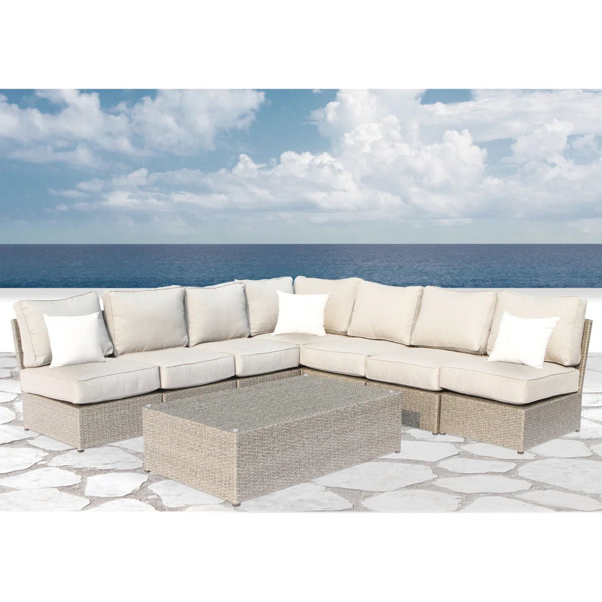 Comfortable Modern Patio Rattan Sectional Set With Cushions