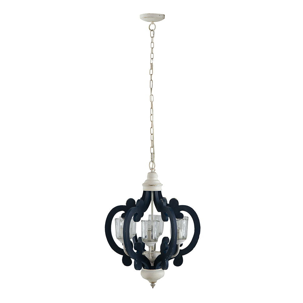 Wood Chandelier 6 Light Farmhouse Pendant Lighting Wood Hanging Light Fixture For Kitchen Living Dining Room, Bulb Not Included - Cream