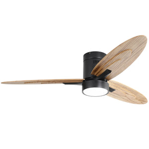 Flush Mount Ceiling Fan With Light And Remote Control, 3 Blades, Reversible DC Motor - Black