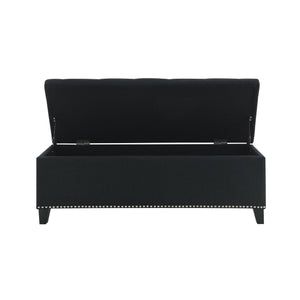 Button Tufted Storage Ottoman, Living Room Bench With Safety Close Hinge - Black