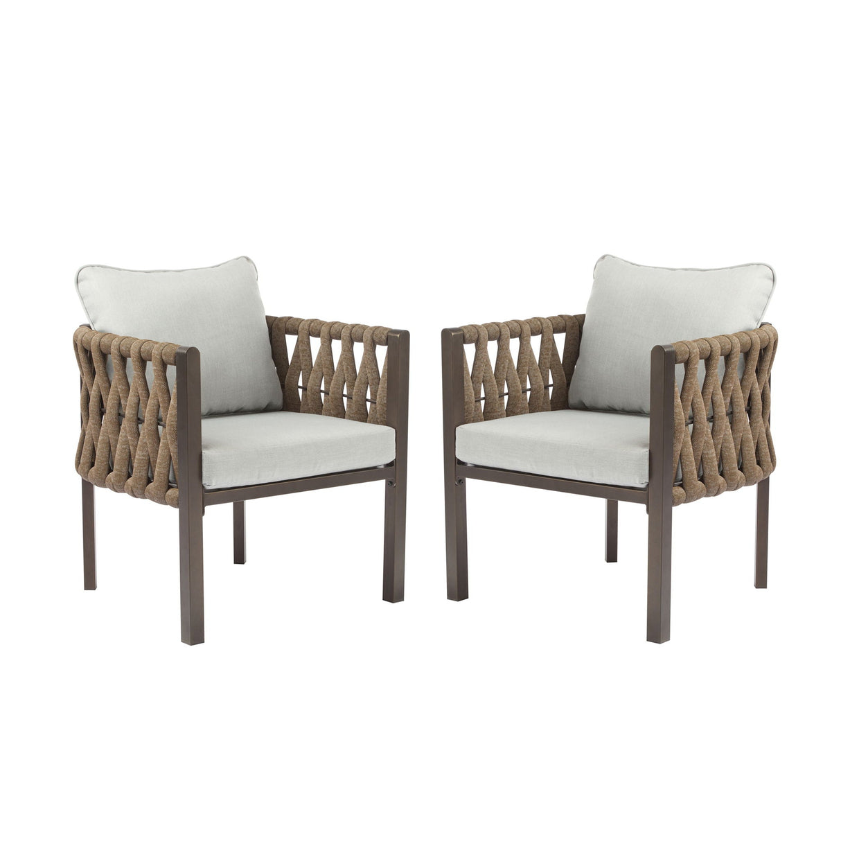 2 Pieces Outdoor Metal Patio Club Chair with Cushion - Brown / Light Gray