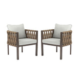 2 Pieces Outdoor Metal Patio Club Chair with Cushion - Brown / Light Gray