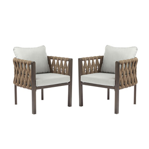 2 Pieces Outdoor Metal Patio Club Chair with Cushion - Brown / Light Gray