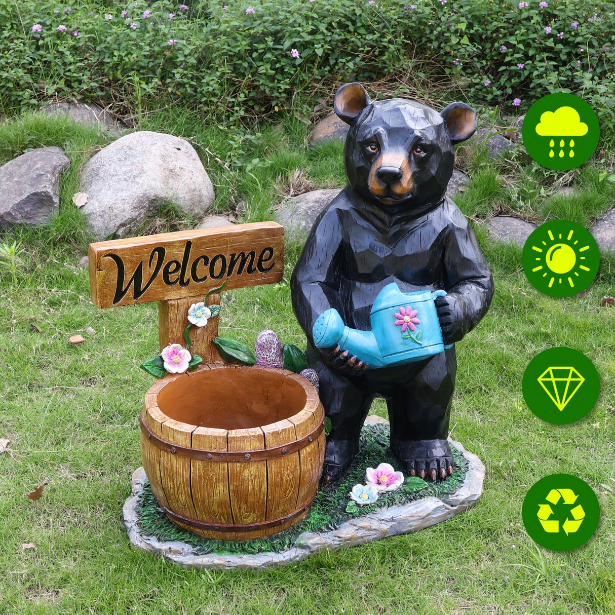Outdoor Garden Sculpture Bear Flower Pot Planter