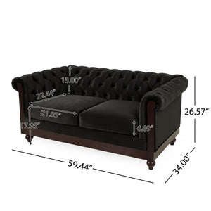 Chesterfield Loveseat Sofa, 2 Person Rolled Arm Upholstered Couch