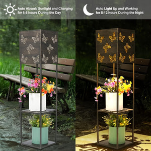 Solar Garden Lantern with Flower Stand – LED Outdoor Light with Butterfly & More