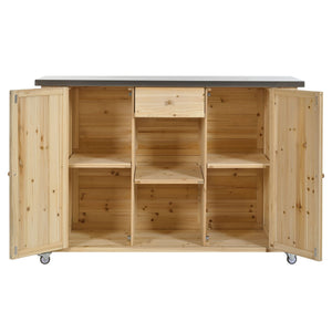 Outdoor Kitchen Island With Stainless Steel Top, Ample Storage Space, Towel And Spice Racks And A Bottle Opener
