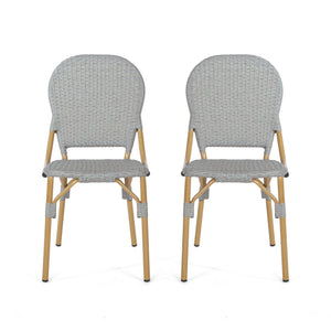 Outdoor Rattan and Aluminum Armless French Bistro Chairs (Set of 2) - Dark Gray