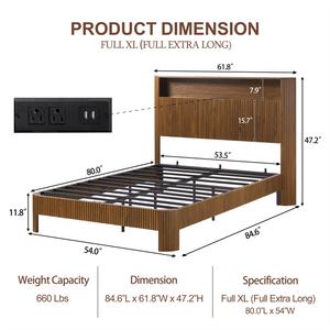 Full Extra Long Bed Frame with Storage Headboard