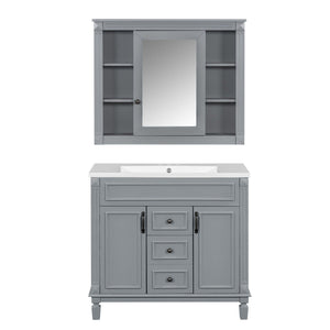 Bathroom Vanity With Top Sink, Mirror Cabinet, 2 Soft Closing Doors & 2 Drawers