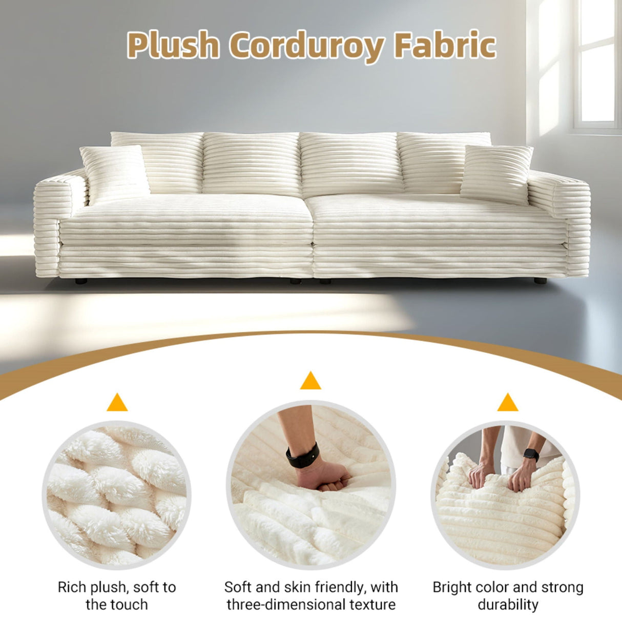 4 Seat Sofa, Modern Comfy Upholstered Sofa Cloud Couch, Deep Seat Couches With Soft Pillows