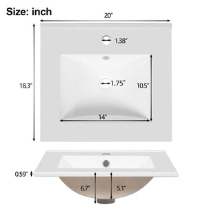 Bathroom Vanity With Ceramic Sink, Soft Close Drawers, Door Organizer, Divider Drawer, Adjustable Foot Pads