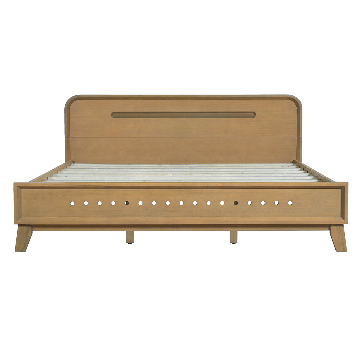 Pine Solid Wood Queen Size Bed, Rustic Yellow