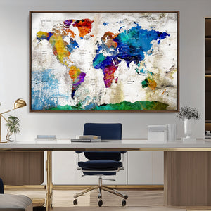 World Map Canvas Print – Framed Travel Map Wall Art for