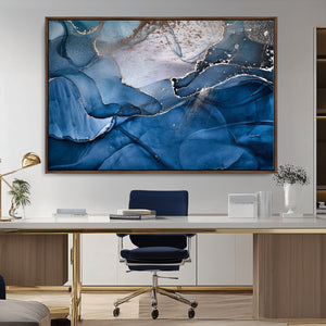 Navy Blue Canvas Art Abstract Print – Elegant Triptych