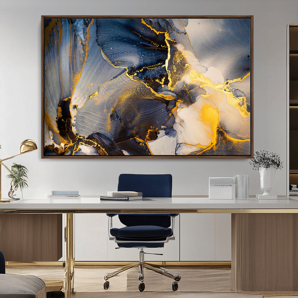 Large Abstract Wall Art Print -  Gold and Blue Abstract