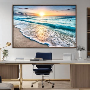 Sunset Beach Waves Canvas Wall Art – 5-Panel Ocean Sunset