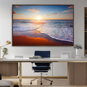 Tropical Ocean Sunset Wall Art Canvas Print, Golden Beach