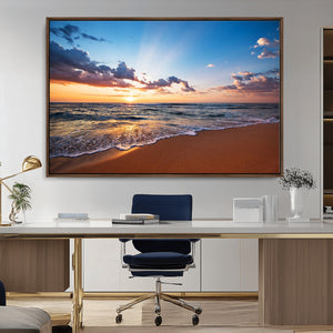 Serene Ocean Sunset Canvas Print, Golden Hour Beach Wall