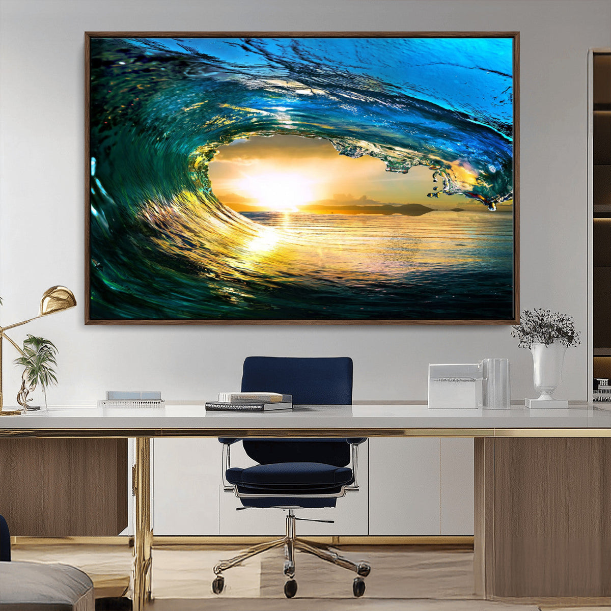 Ocean Wave at Sunset Canvas Art, Large Wall Print of Vibrant