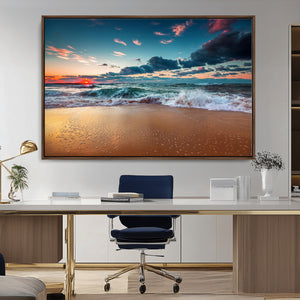 Sunset on Beach Wall Art Ocean Beach Canvas Print
