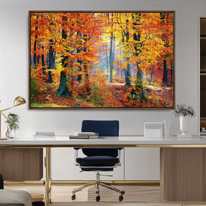 Autumn Red Forest Triptych Canvas Wall Art Print, Forest