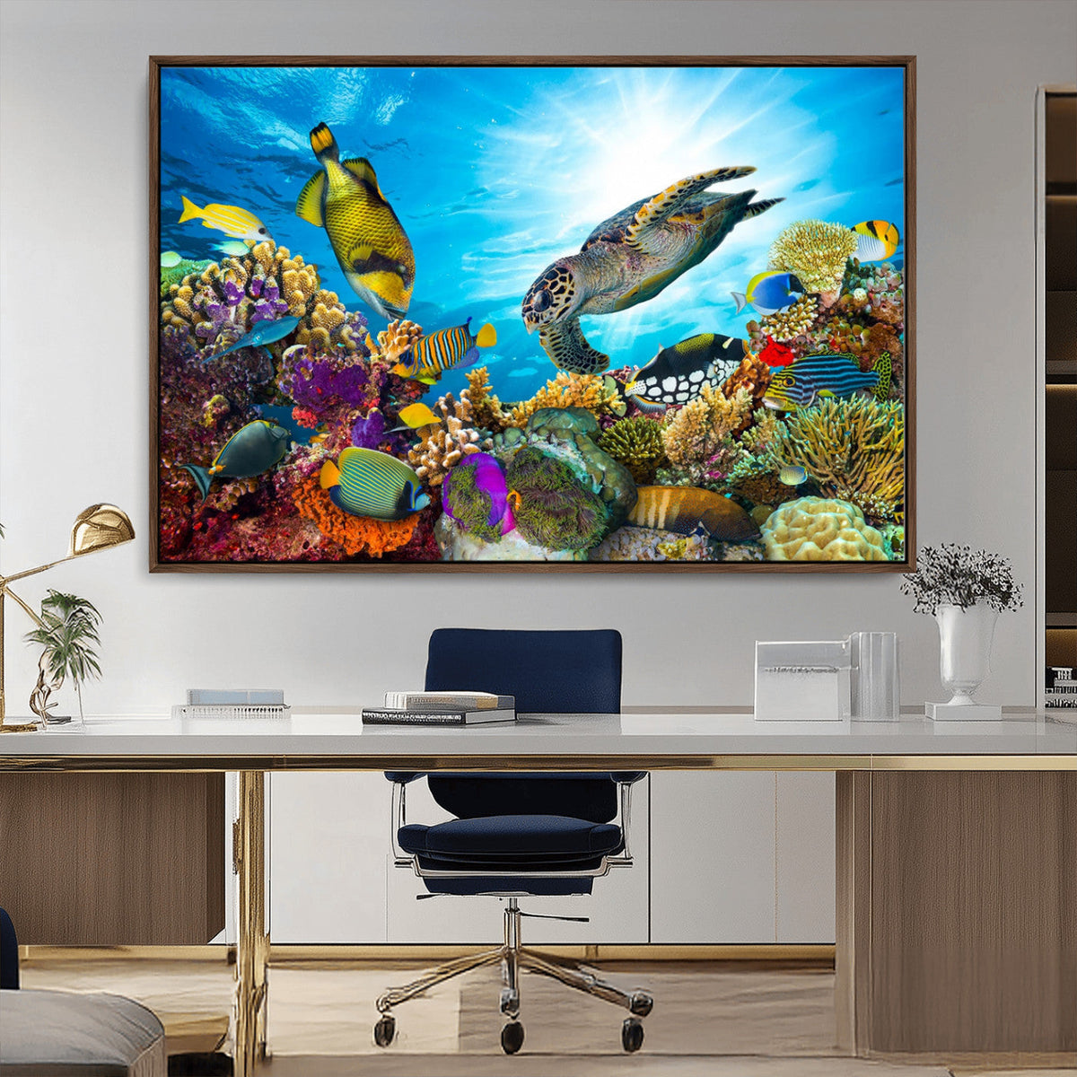 Aquatic Life Sea Turtles Fish Wall Art Canvas Print