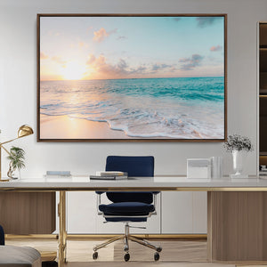 Tranquil Ocean Beach Sunset Canvas Wall Art | 3-Panel