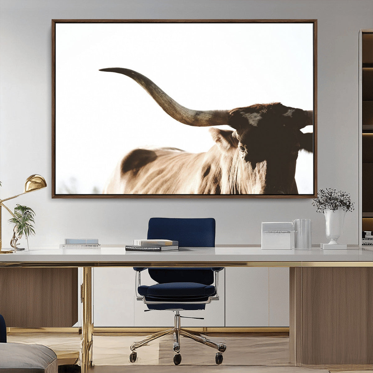 Texas Longhorn Wall Art Canvas Print | 3-Panel Large