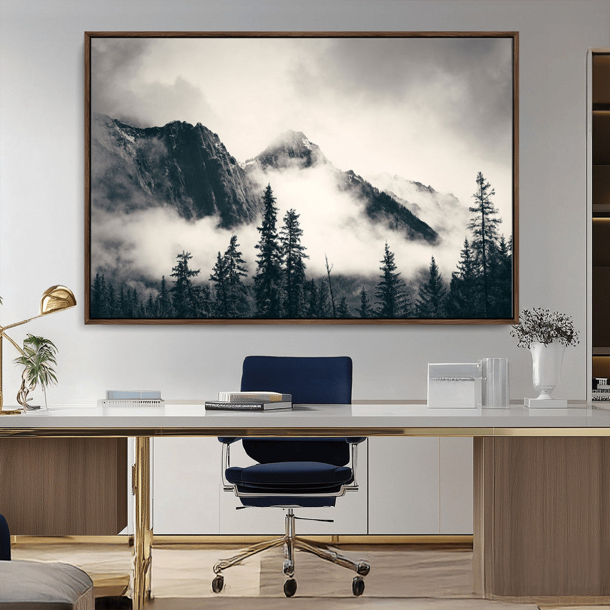 Large Foggy Mountain Forest Wall Art Canvas Print | Misty