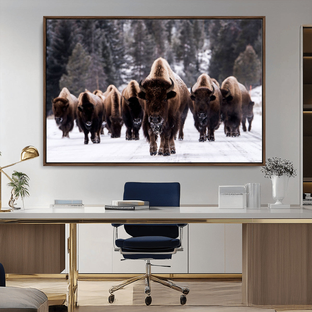 Bison Wall Art Canvas Print- Bison Herd Canvas Wall Art –