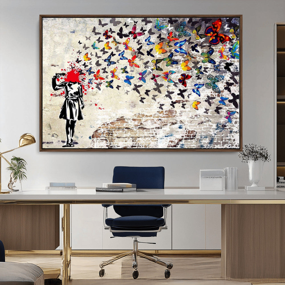 Banksy Art Butterfly Girl Explosion Canvas Art – Vibrant