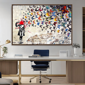 Banksy Art Butterfly Girl Explosion Canvas Art – Vibrant