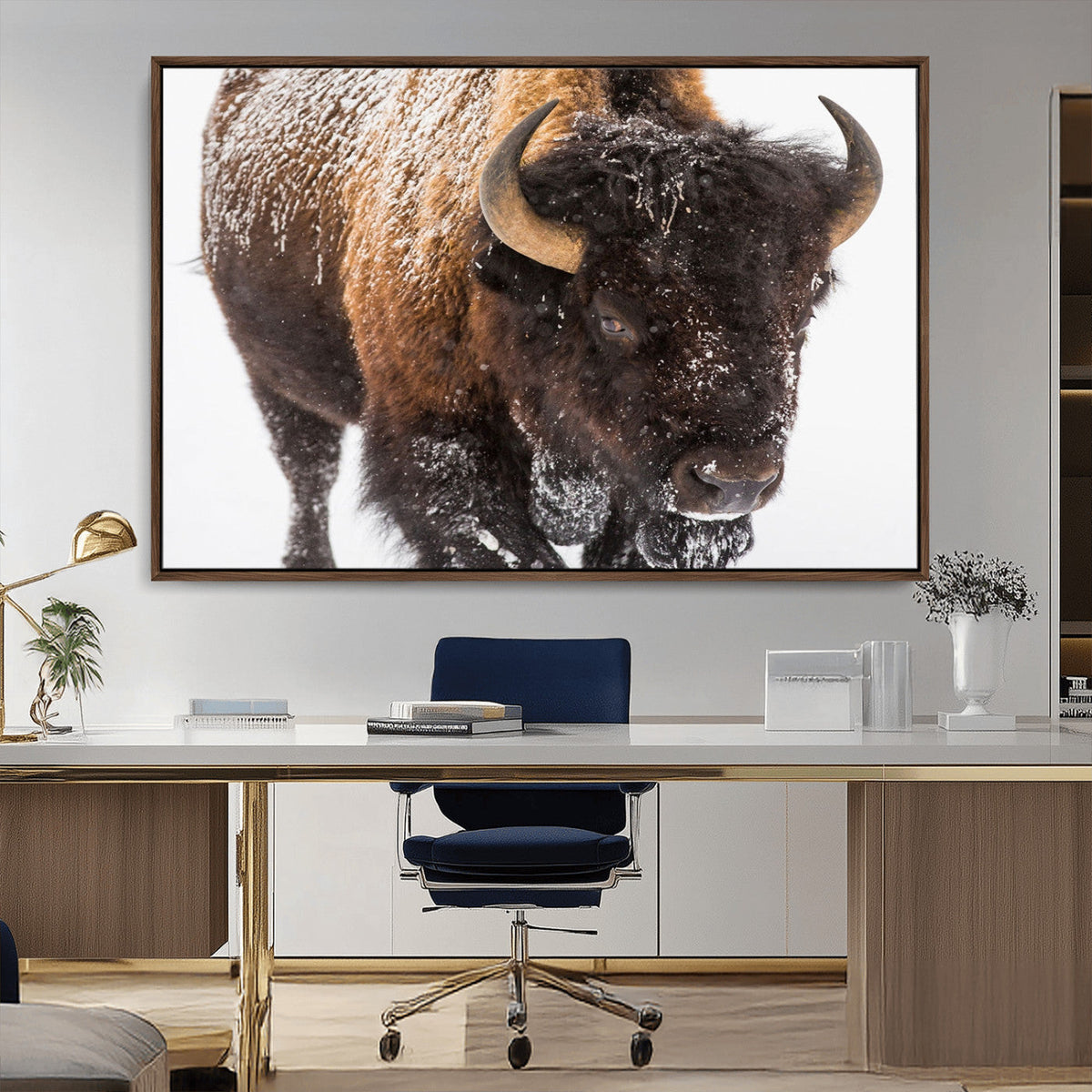 Bison Wall Art Canvas Print For Farmhouse, Wild Animal Wall