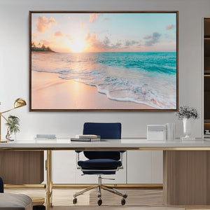 Beach Sunrise Wall Art, Coastal Seascape Canvas Print, Ocean