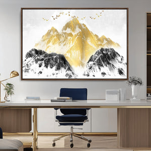Golden Mountain Triptych Wall Art Canvas Print, Modern