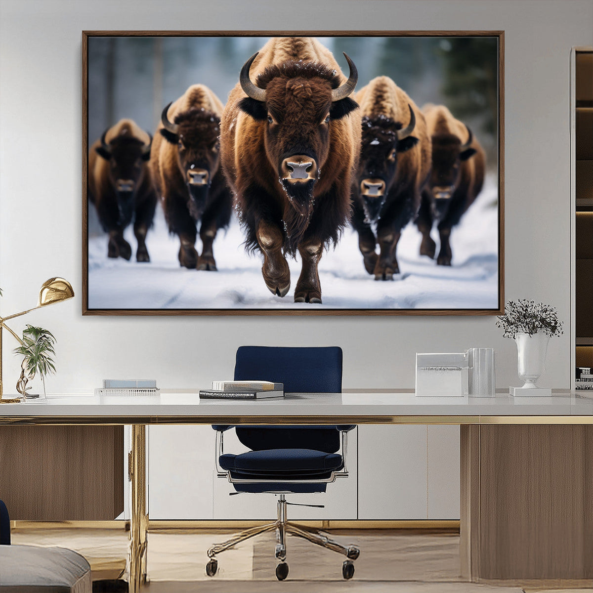 Buffalo Wall Art Canvas Print, American Bison Herd Wall Art