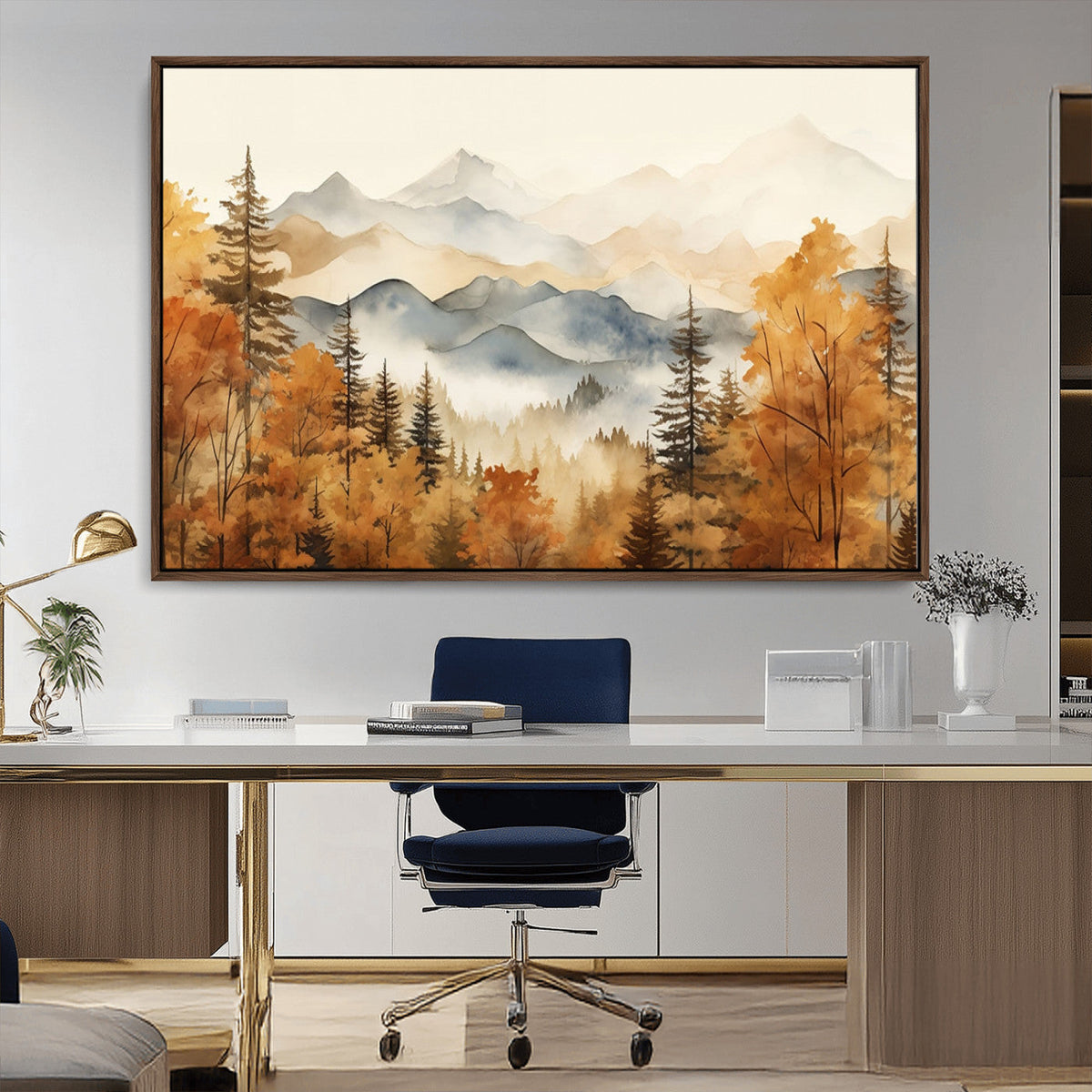 Golden Autumn Forest Wall Art Canvas | Mountain Landscape