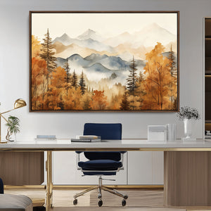 Golden Autumn Forest Wall Art Canvas | Mountain Landscape