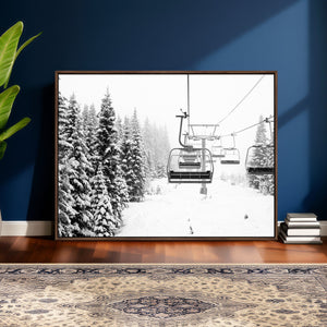 Ski Wall Art - Ski Lift Wall Art Canvas Print Snow Covered