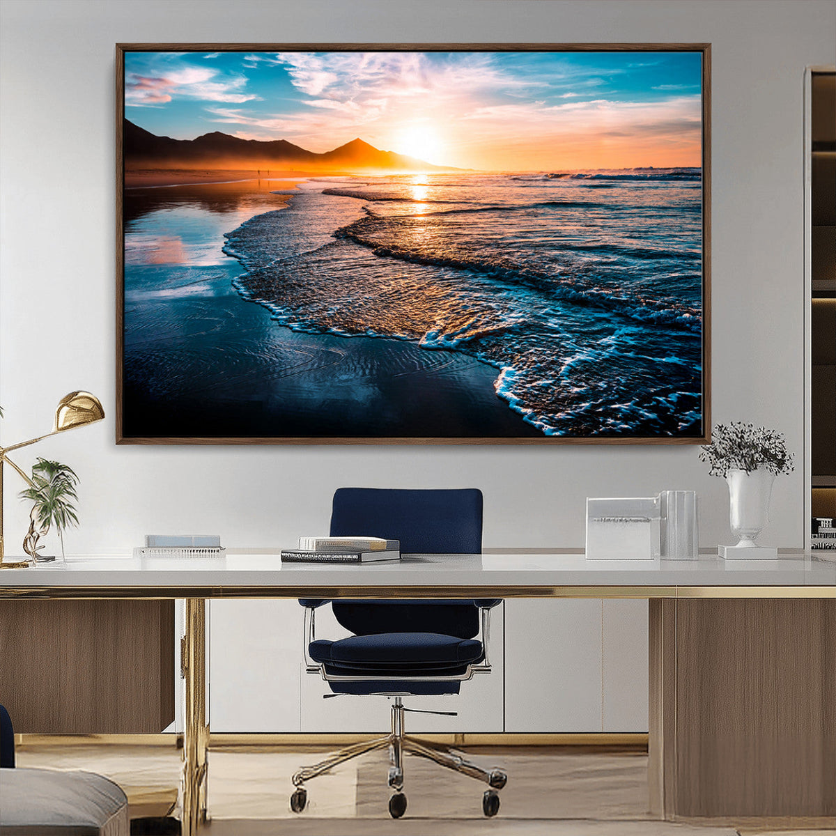 Sunset Beach Ocean Canvas Wall Art – Tranquil Ocean