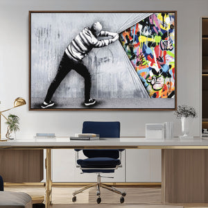 Banksy Art Behind the Curtain Street Wall Art Canvas Print |
