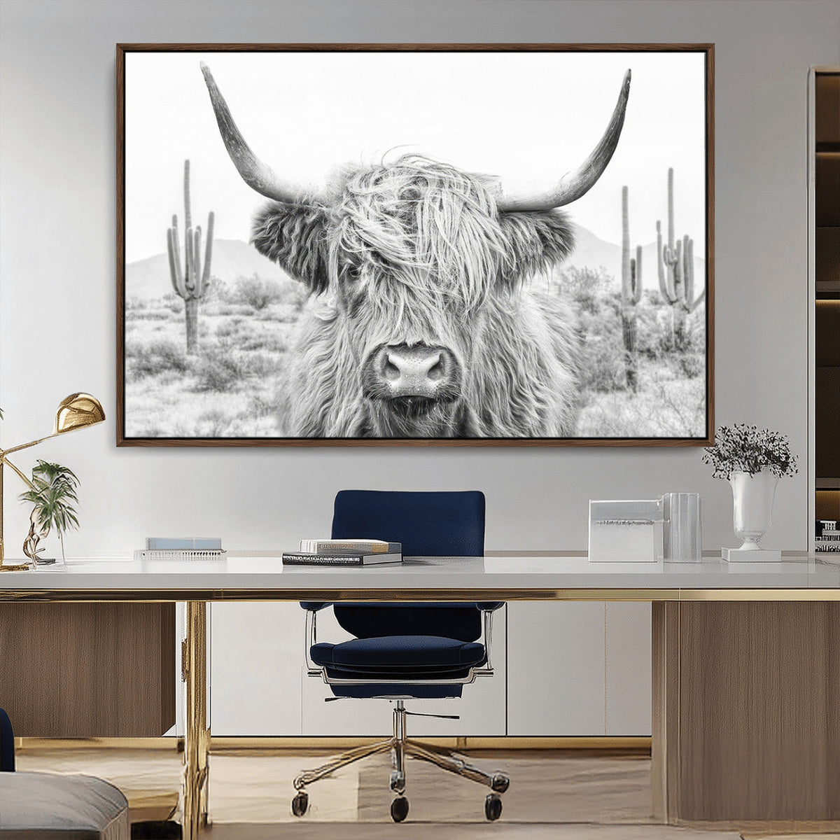 Rustic Charm | Cow Longhorn Black White Bighorn Wall Art