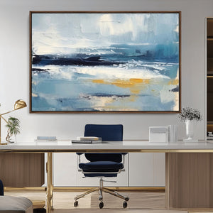 Abstract Ocean Canvas Wall Art - Coastal Blue and Gold