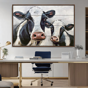 Vintage Baby and Mom Cattle Wall Art Canvas Print