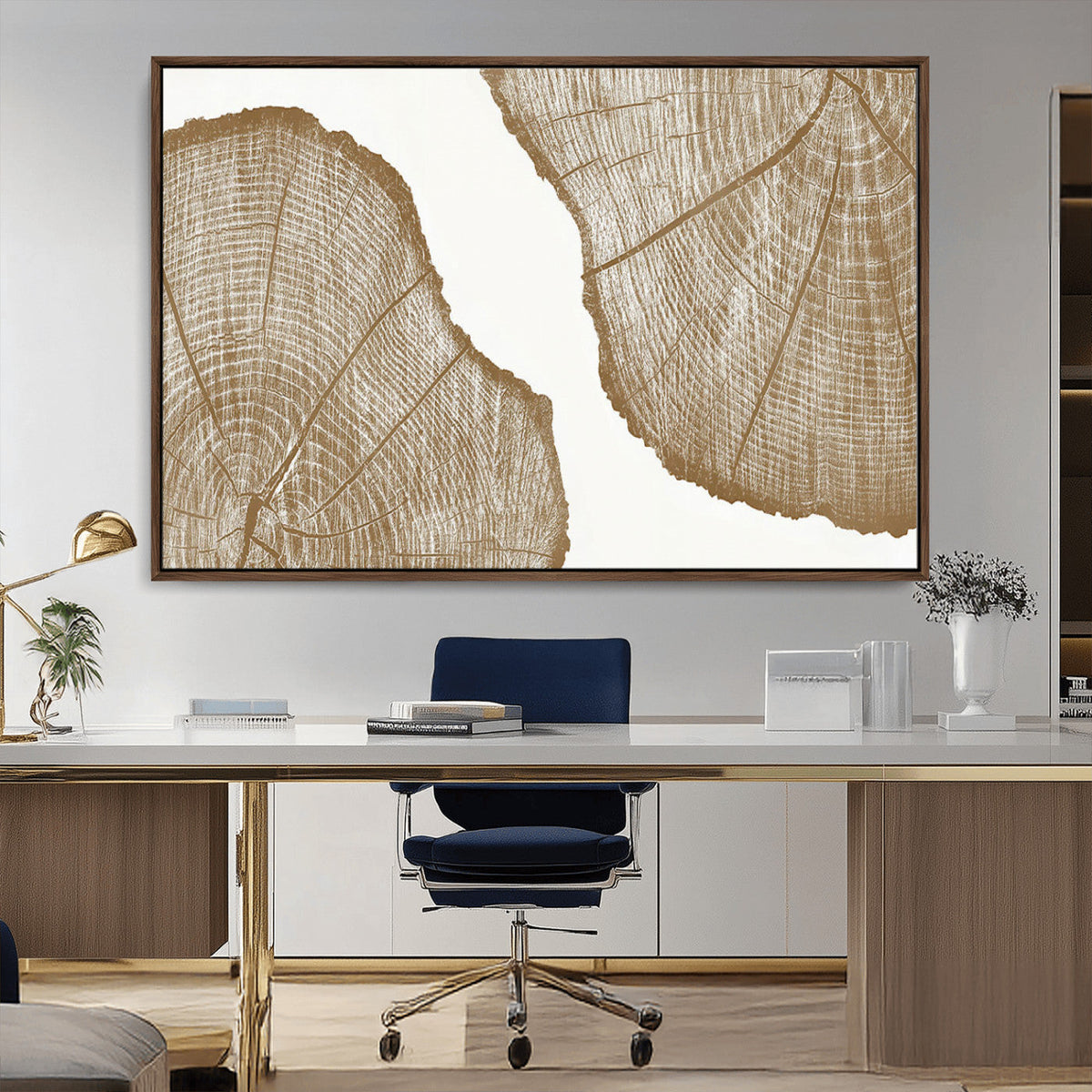 Rustic Brown Tree Ring Wall Art Canvas Print – Framed and