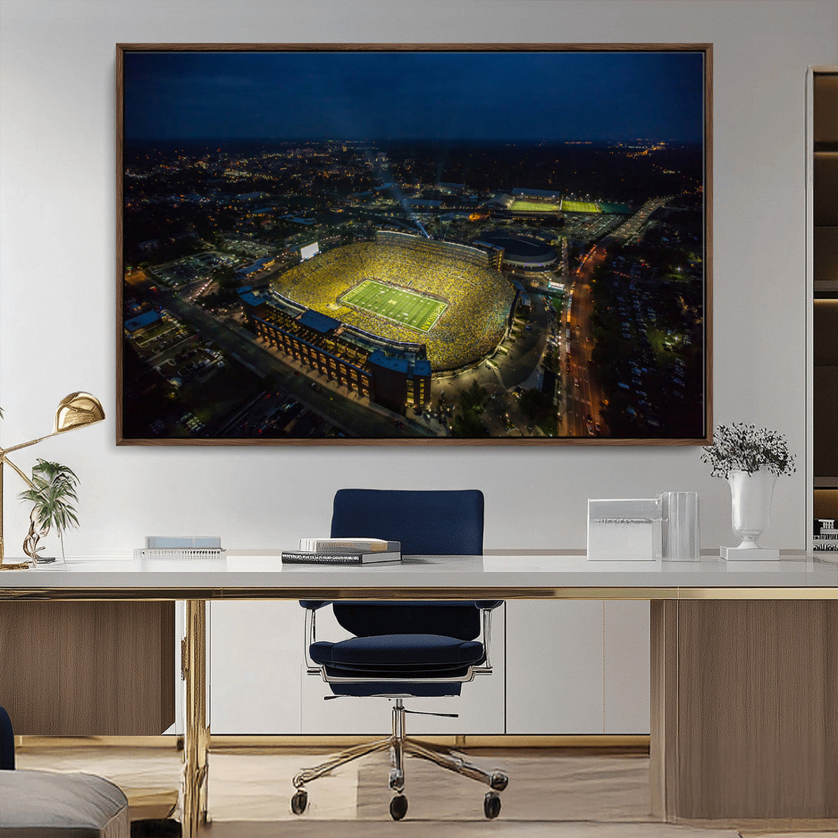 Michigan Stadium Night Game Wall Art – Sports Arena Aerial