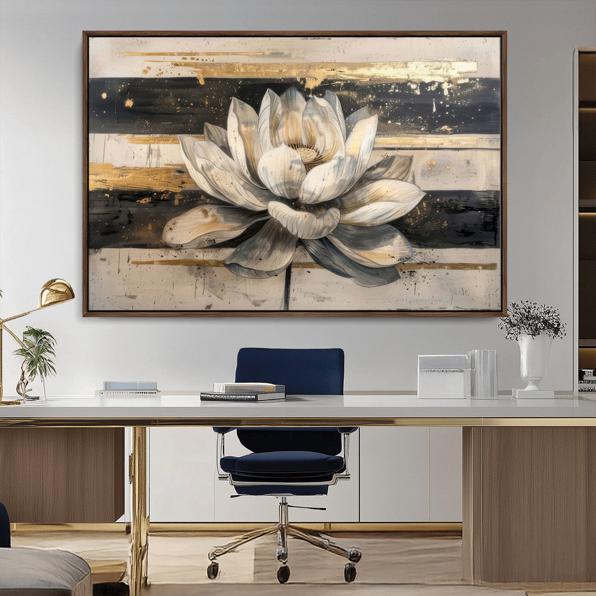 Lotus Flower Wall Art – Framed Abstract Floral Canvas