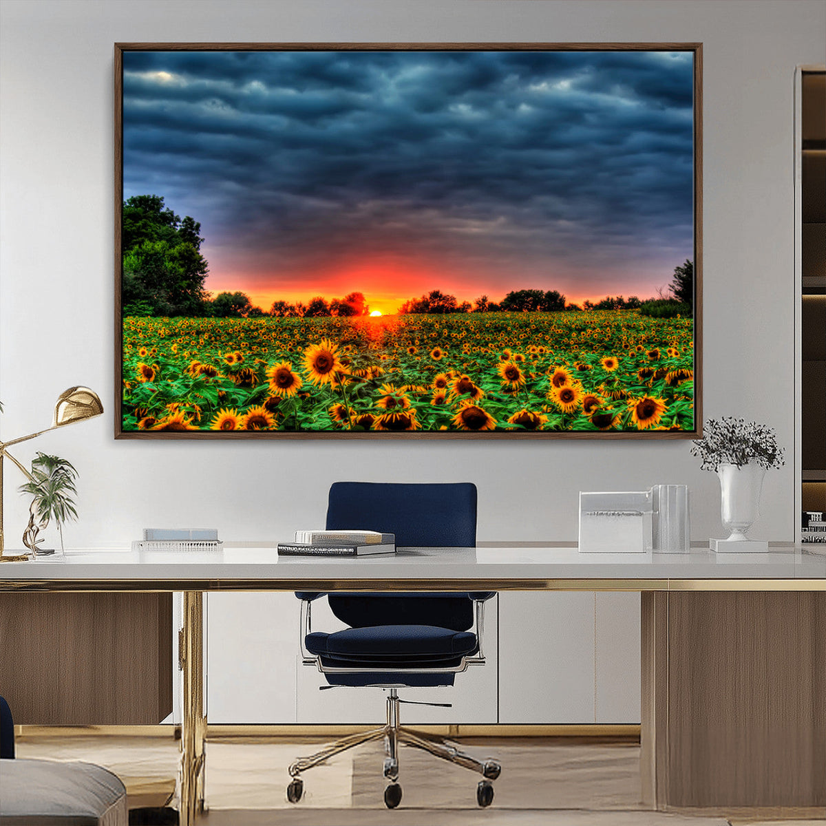 Golden Sunflower Field at Sunset – Breathtaking Sky and